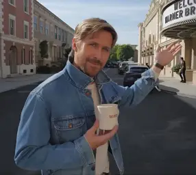 Ryan Gosling pointing to cinema