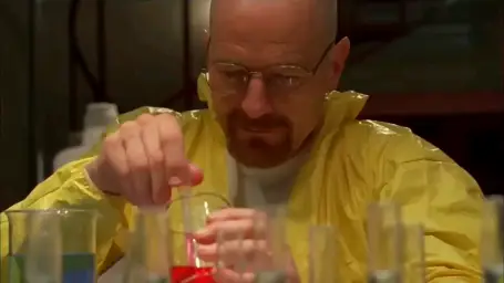 Walter white mixing different ingredients in test tubes