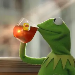 Kermit drinking tea