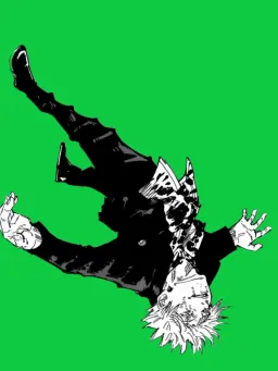 Flying Anime man green curtain