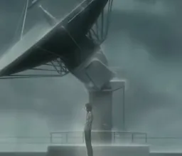 Sad anime man next to the satellite dish
