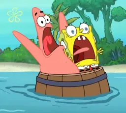 SpongeBob and Patrick star scared in barrell