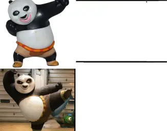 Comparison two Level Kung Fu Panda statues