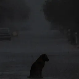 سگ ناراحت در باران