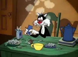 Black cat smoking and he cant sleep