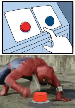 Spiderman push red button with achar