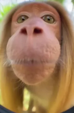 میمون عجیب در حال لبخند زدن و بوس کردن دوربین