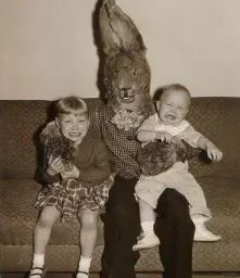 Scary rabbit and too kids