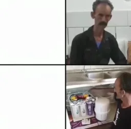 tired man and man speaking compare