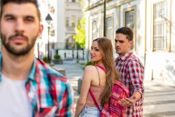 زن درحال دید زدن مرد