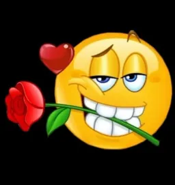 A yellow emoji with a flower in its mouth