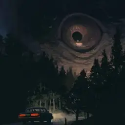 big eye looking at car