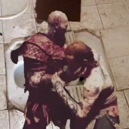 دو مرد در حال جنگیدن در دستشویی