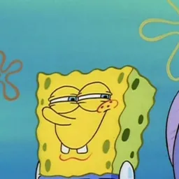 suspicious look of happy sponge bob