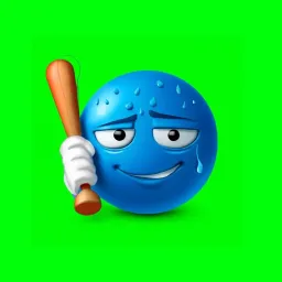 ایموجی آبی عرق کرده با چوب در دستان خود