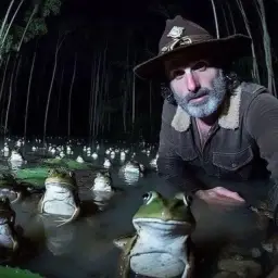 Rick grimes stare to screen whit frogs