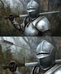 Knight hit with arrow