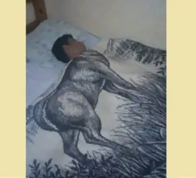 Boy with animal blanket