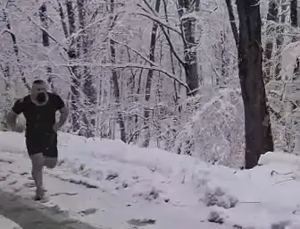 Man running in the snow