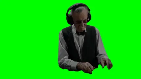 old man listening to music Green screen