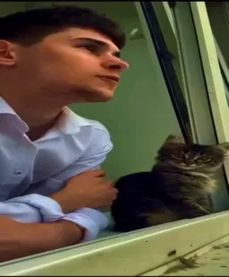 مرد درحال صحبت کردن با گربه