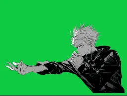 Anime man green curtain