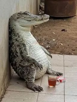 تمساح نشسته با چای