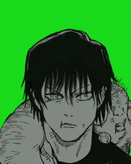 Nervous anime man green curtain