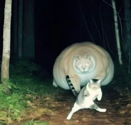 The cat running out of the big cat