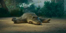 پهباد درحال شوت کردن تمساح