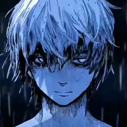 Depressed anime man in the rain