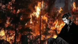 مرد انیمه ای ناراحت در مکان های پرآشوب