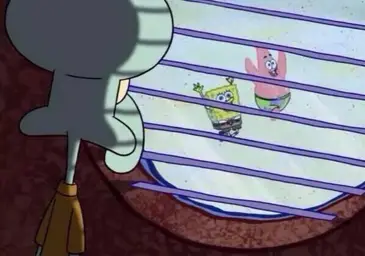 Squidward looking at spongebob and patrik from window