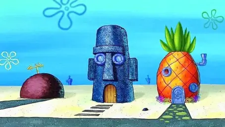 Spongebob, Patrick and squidward houses