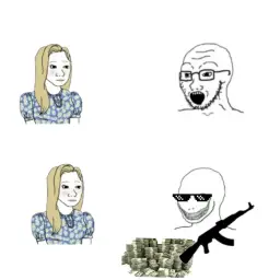 Wujak face on the girl and Wojak gabg on the girl