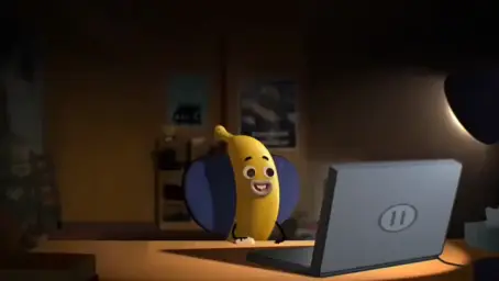 Banana looking at computer green screen