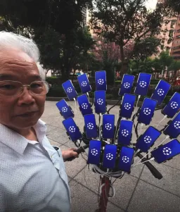 مرد درحال دیدن چمپیونز لیگ با کلی گوشی