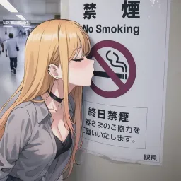 Anime girl indiffrence to No smoking picture