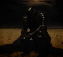 شوالیه سیاه تنها و اندوهگین در علفزار