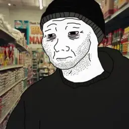 Depressed wojak in the supermarket