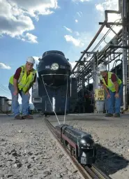 Toy train pulling a big train