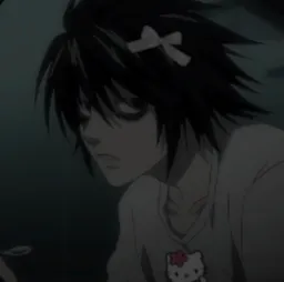 L Ryuzaki with pink bow tie and hello kitty shirt