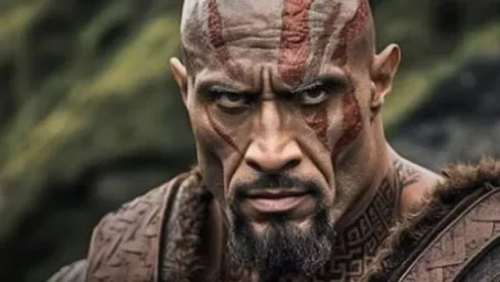 kratos with rock face