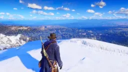 Walking Arthur Morgan over the snowy mountain