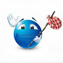 ایموجی آبی با بقچه درحال خداحافظی