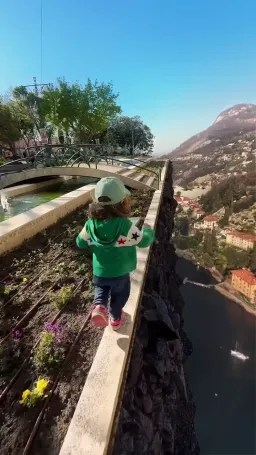 The baby running and jumping into the valley