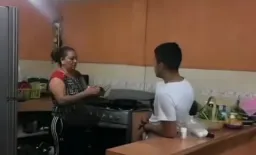 mom and boy in the kitchen