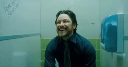 Man laughing in the bathroom