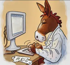 Donkey behind computer