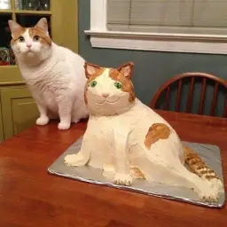 Real cat and cake cat